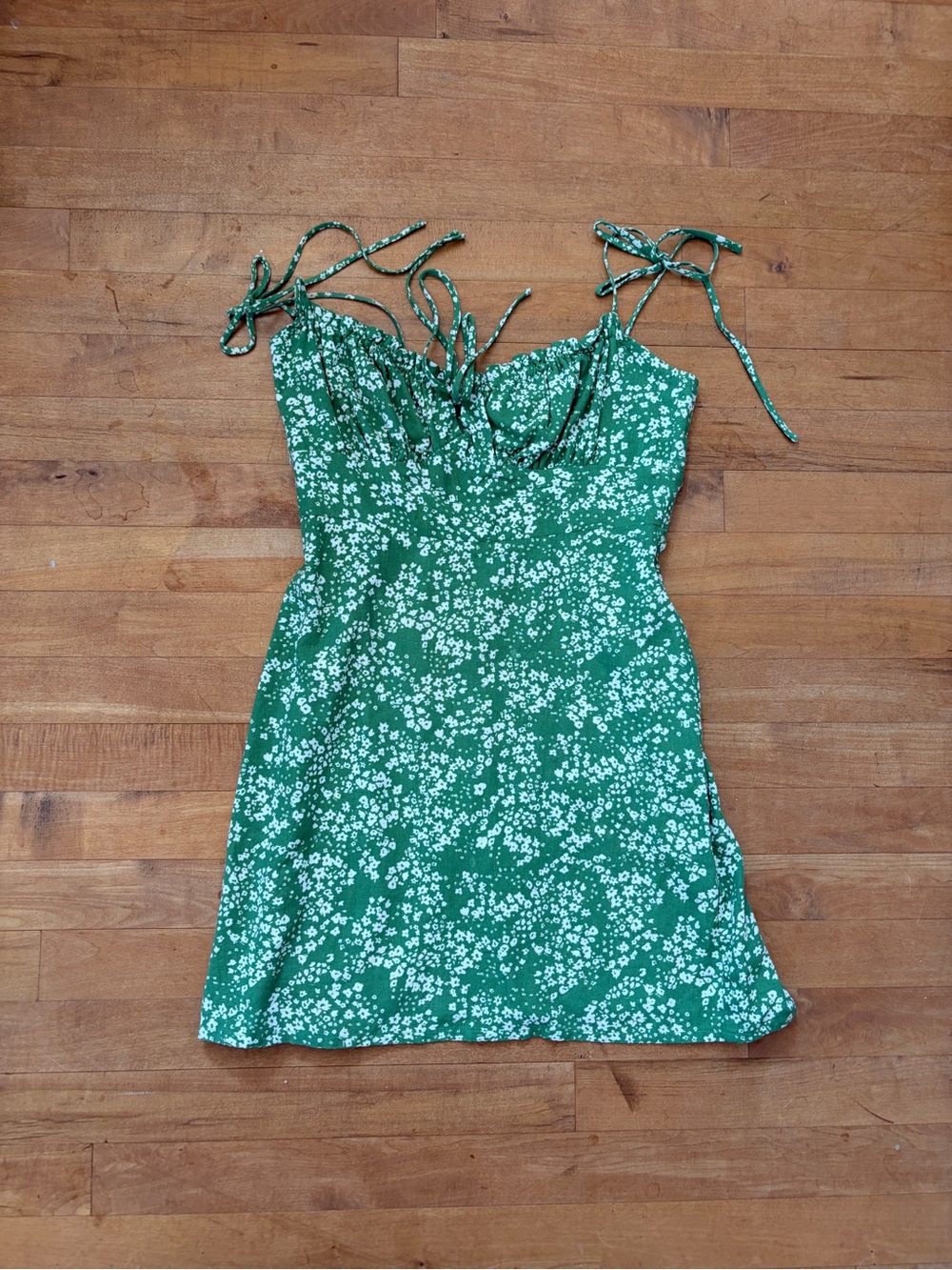 Park & Fifth Green Floral Tie-Shoulder Mini Dress